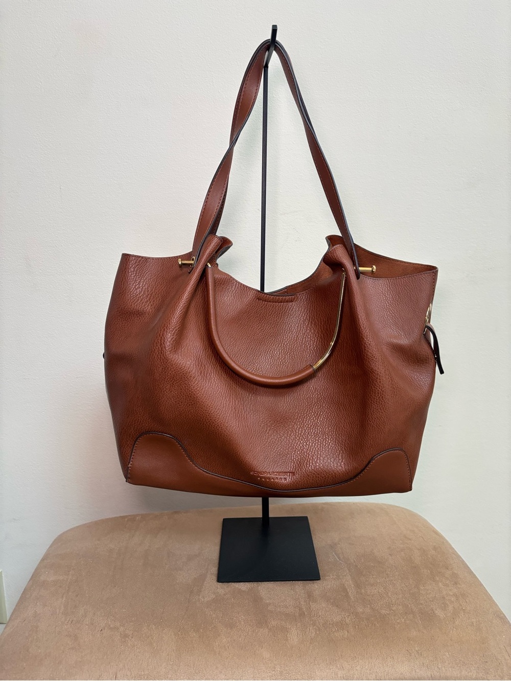 Sondra Roberts Squared Cognac Large Tote Bag